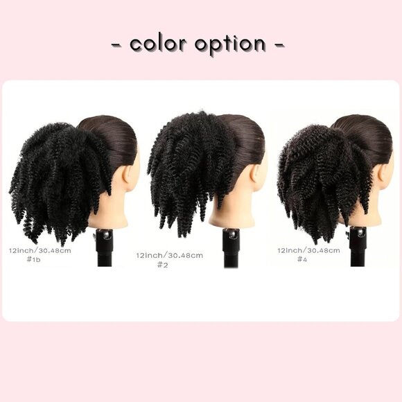 Short Black Ponytail Hairpiece Synthetic Afro Kinky Curl 12-inch Easy Style